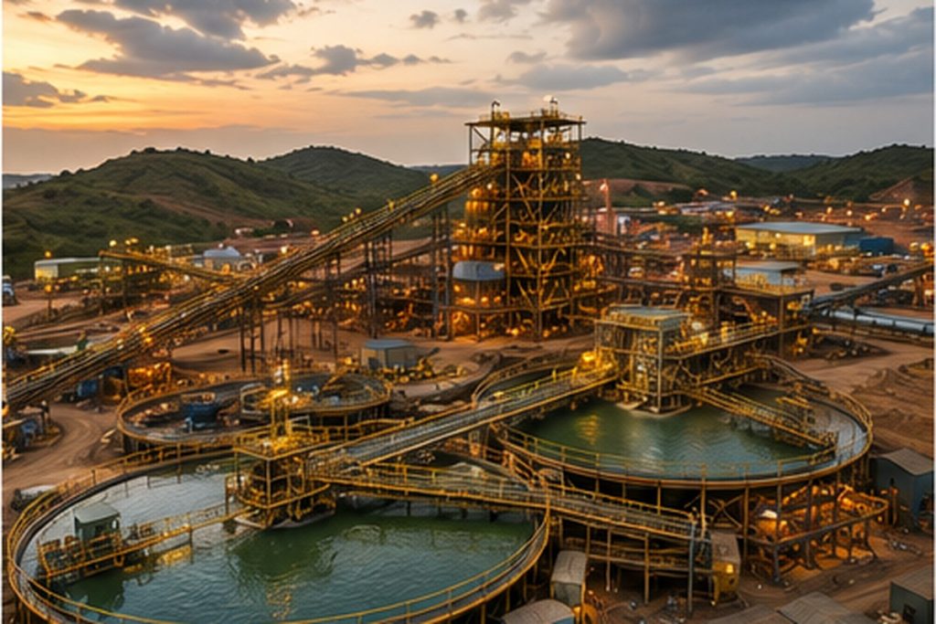 Mining processing plant in Ghana with chemical reagent storage and mineral processing operations
